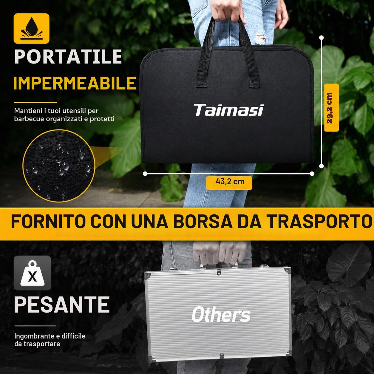 Taimasi, Set di 34 accessori per barbecue in acciaio inossidabile, con borsa per il trasporto, termometro, tappetini per barbecue da campeggio o cortile, set di strumenti per uomini e donne