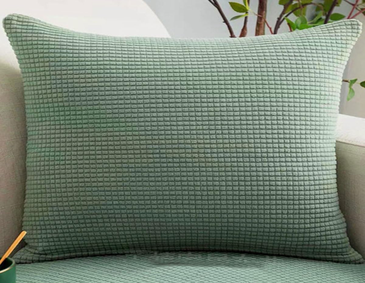 Swj-Swjssb Grey Green Stretch Pillow Cases Pillowcase Set Of 2 Pack Sofa Pillow Case,Large Cushion Covers Soft Corduroy Decorative Pillow Protector Elastic Gray Couch Settee Pillow Cover(,50X70 Cm Set Of 2)
