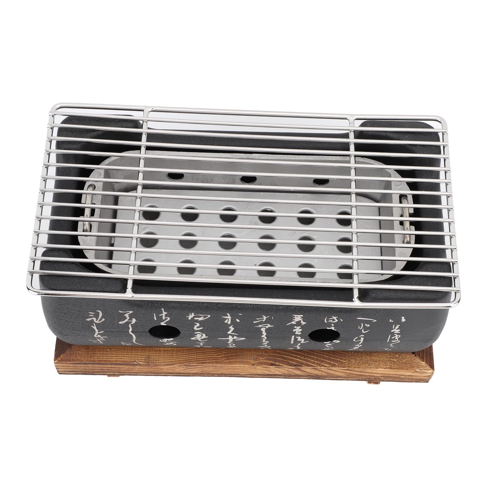 Fornello per Barbecue Giapponese Griglia per Barbecue a Carbone Portatile Hibachi in Lega di Alluminio con Rete Base in Legno XL per Tavolo da Campeggio Picnic Familiare (M)