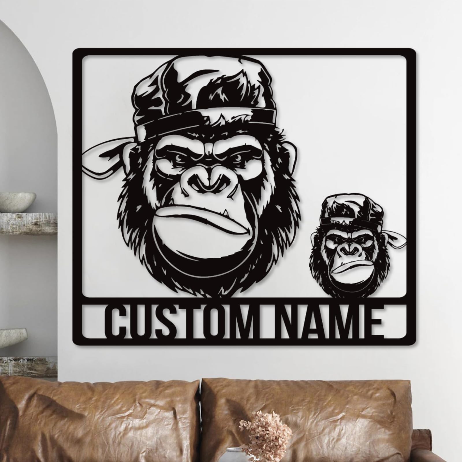 Houdoum Style C Custom Chimp Monkey Metal Wall Art, Personalized Chimp Monkey Name Sign,Chimp Home Decor,Custom Name Metal Wall Hanging,Metal Decoration (Style C)