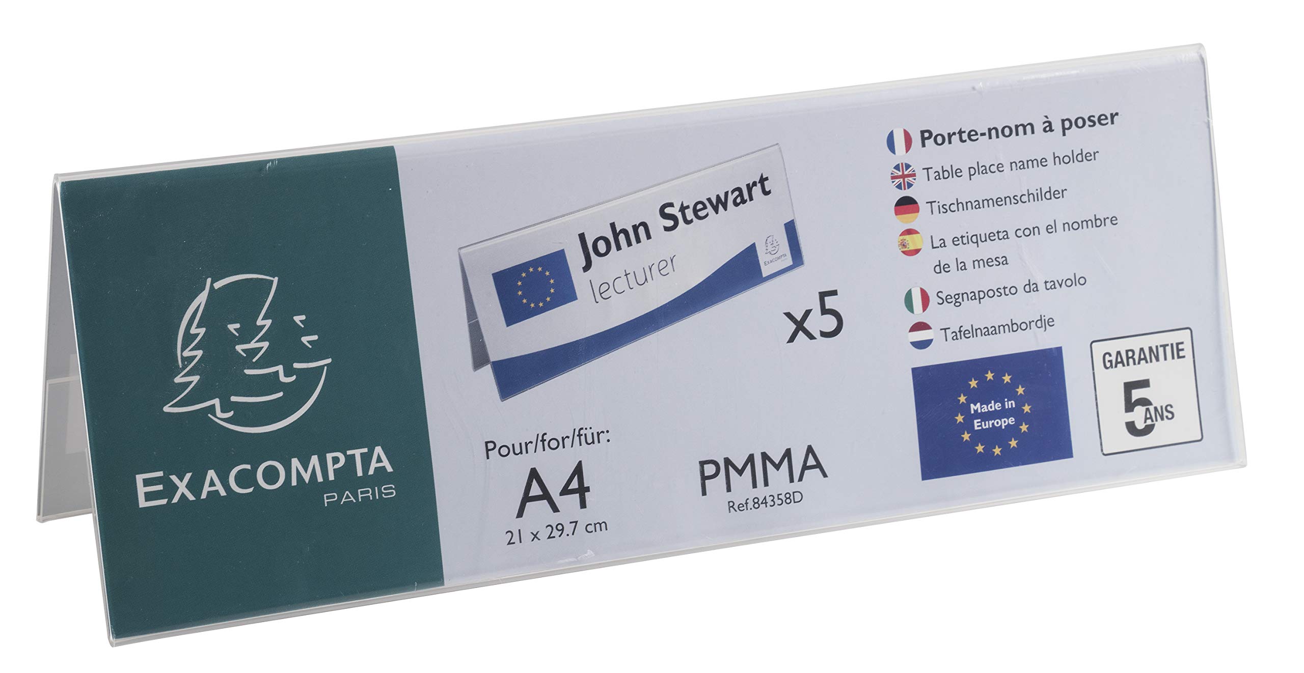 Exacompta Espositore per etichette con nome PMMA trasparente confezione da 5 A4 piegati orizzontali