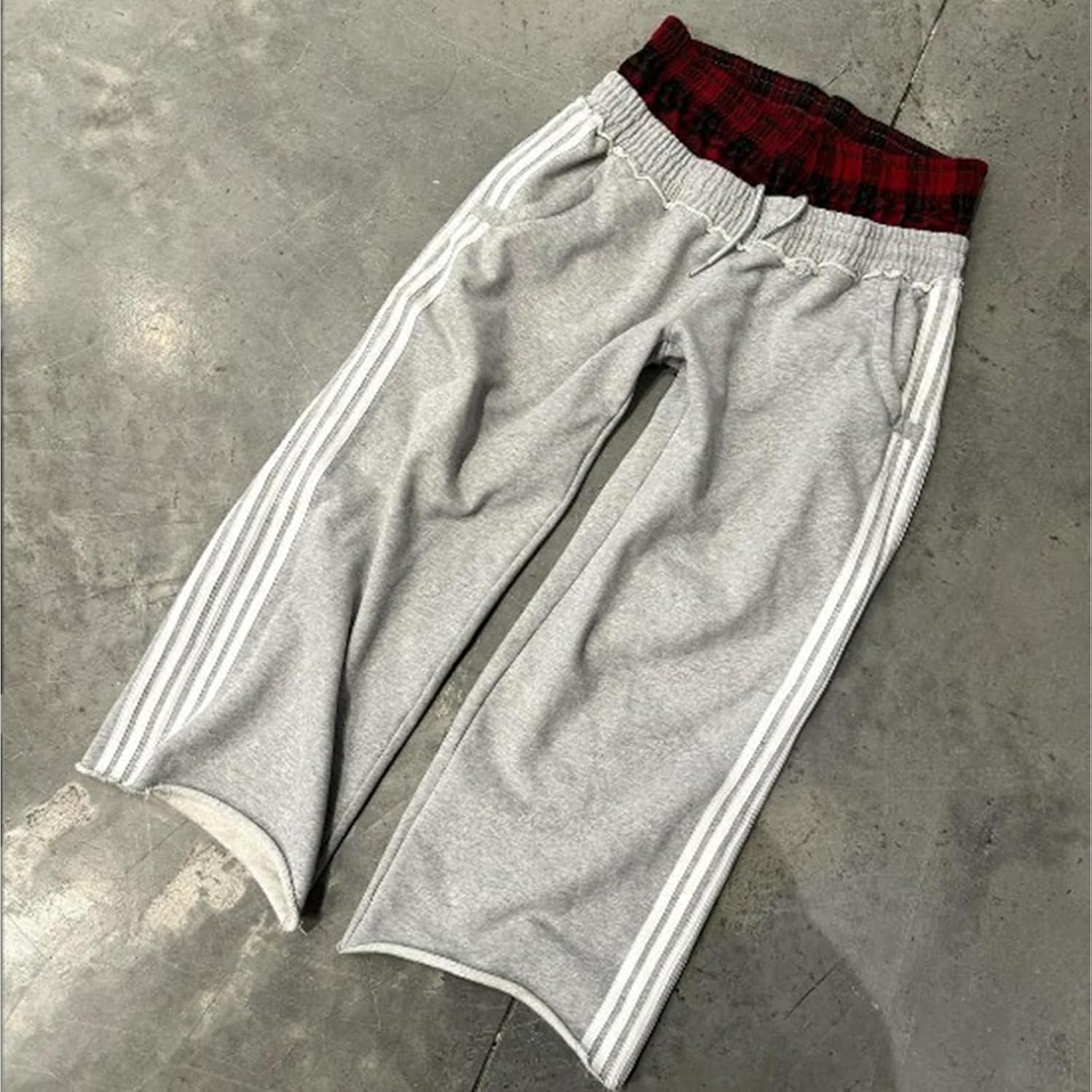 Double Waisted Sweatpants Men Y2K Striped Boxer Sweatpants High Rise Cool Wide Leg Baggy Sweat Pants 2000S Athletic - Image 3