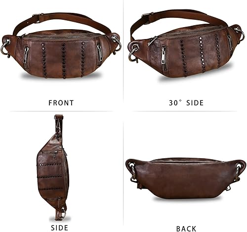 Miniatura 4 de IVTG Bolso bandolera de cuero genuino para mujer, riñonera casual, senderismo, bolsa cruzada en el pecho, mochila de hombro para motocicleta,