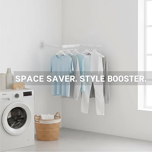 Miniatura 2 de Estante de secado de ropa montado en la pared, plegable y retráctil, estante colgante de lavandería, ahorro de espacio, para interiores y