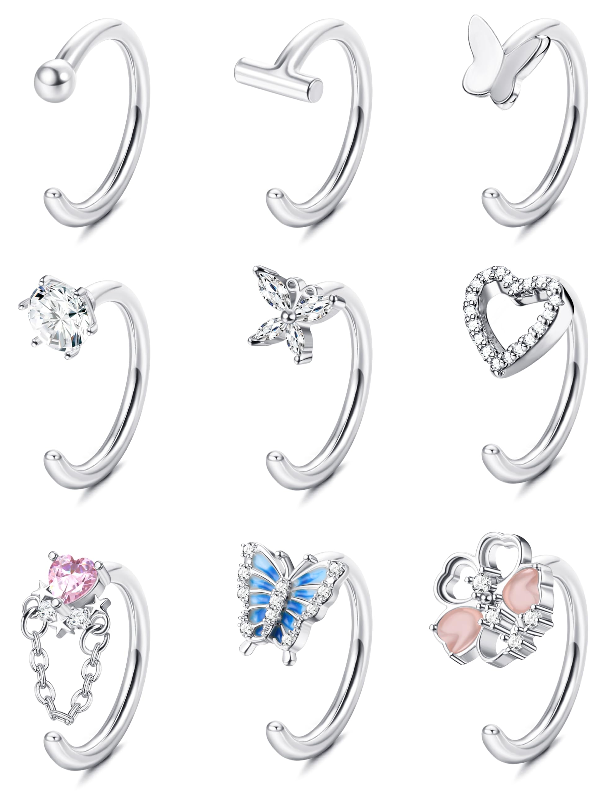 Set Di 9 Piercing Per Ombelico Aperti - Acciaio Chirurgico 316L, 14G | Oro, Argento, Oro Rosa Con Chiusura Facile