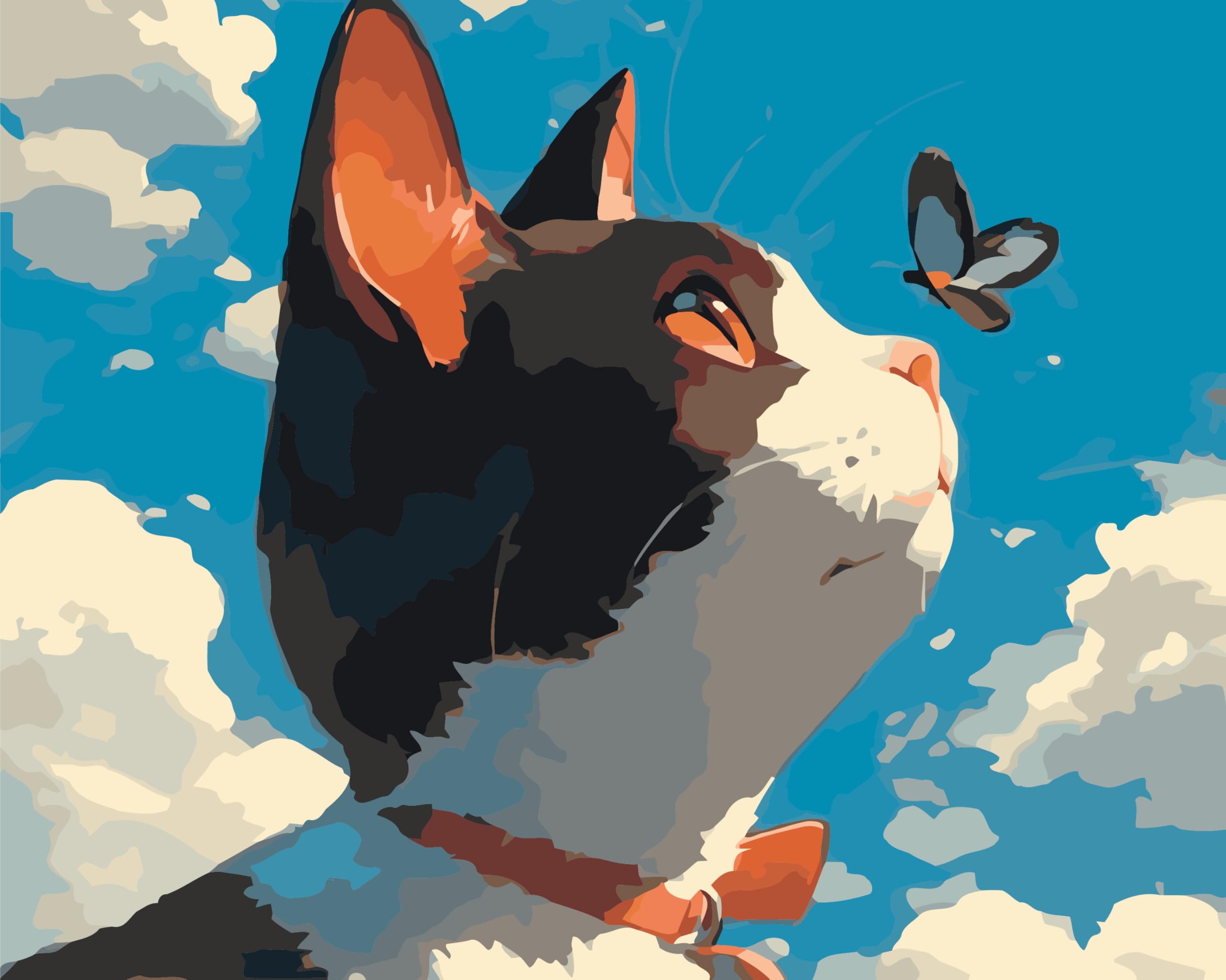 CaptainCrafts Paint by Numbers Painting by Number Kits for Adult DIY Oil Painting 16x20 Inch House Art Deco Crafts (with Frame, Cute cat and Butterfly)