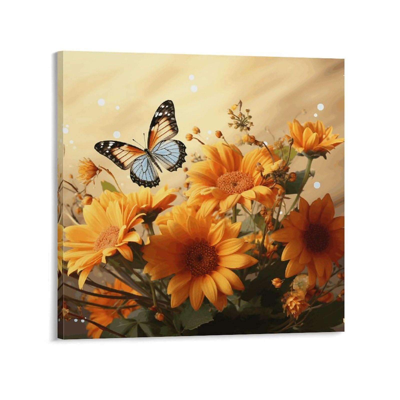 Cute Sunflower And Butterfly Canvas Wall Art for Bedroom 20x20inch(50x50cm) Canvas Prints Artwork for Walls Modern Picture Artwork Painting for Living Room Aesthetic Wall Paintings for Bathroom Kitche