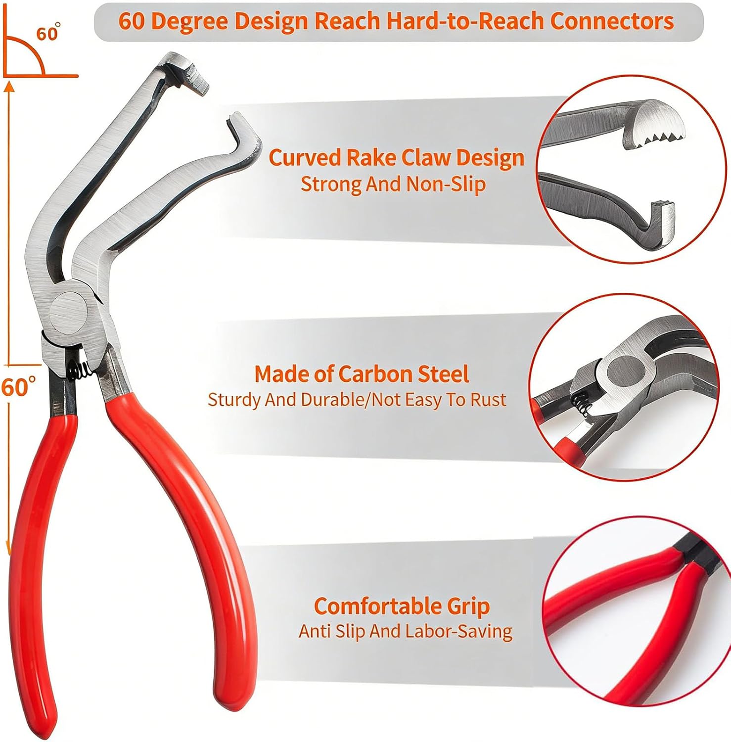 4 Pack Automotive Electrical Disconnect Pliers Kit, High-Carbon Steel Connector Separator with Straight & 60° Pliers, Hose Clamp Plier, Plug Release Tool and Wire Terminal Removal Tools Set