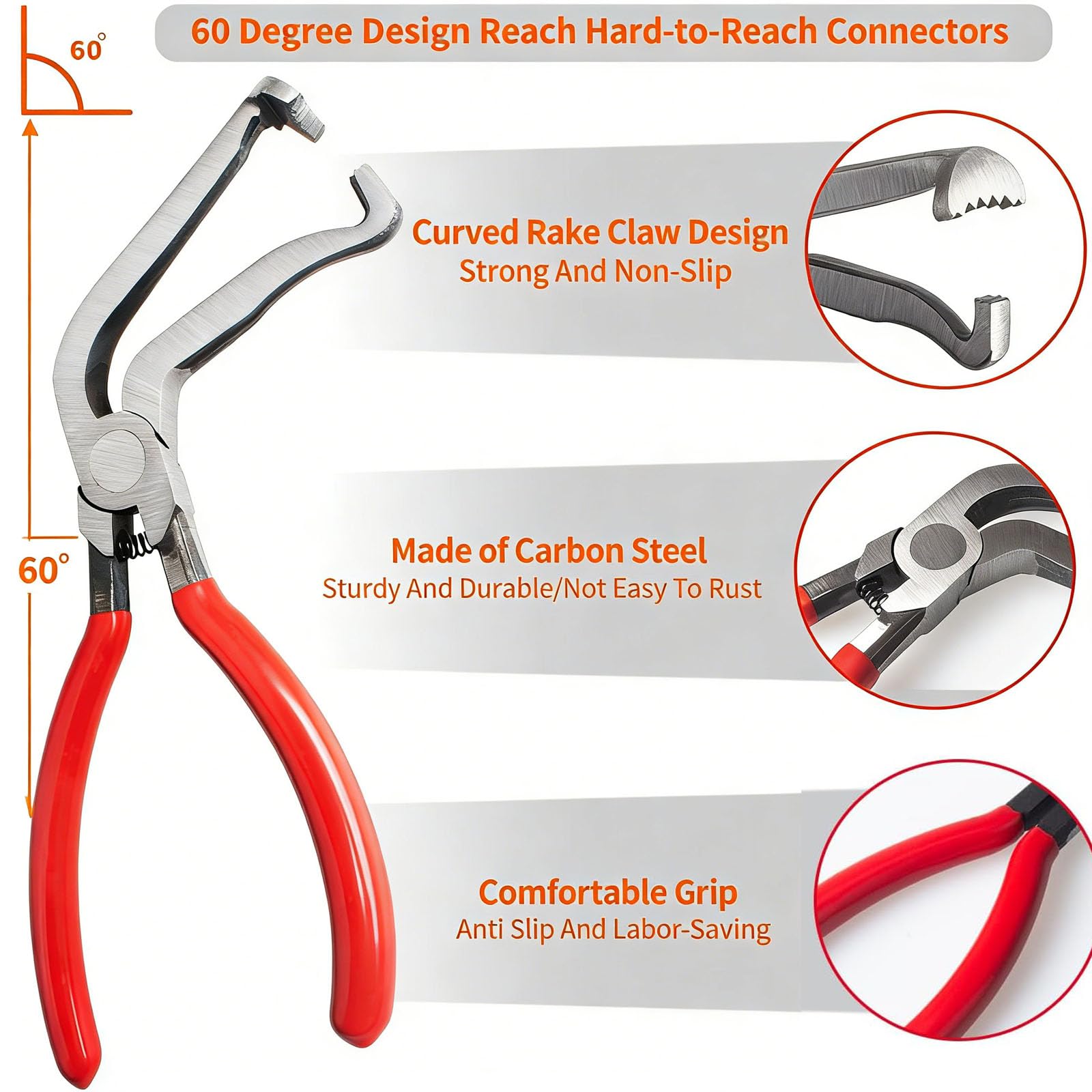 Juego de 4 alicates de desconexión eléctrica automotriz, separador de conectores de acero de alto carbono con alicates rectos y 60°, alicates de abrazadera de manguera, herramienta de liberación de