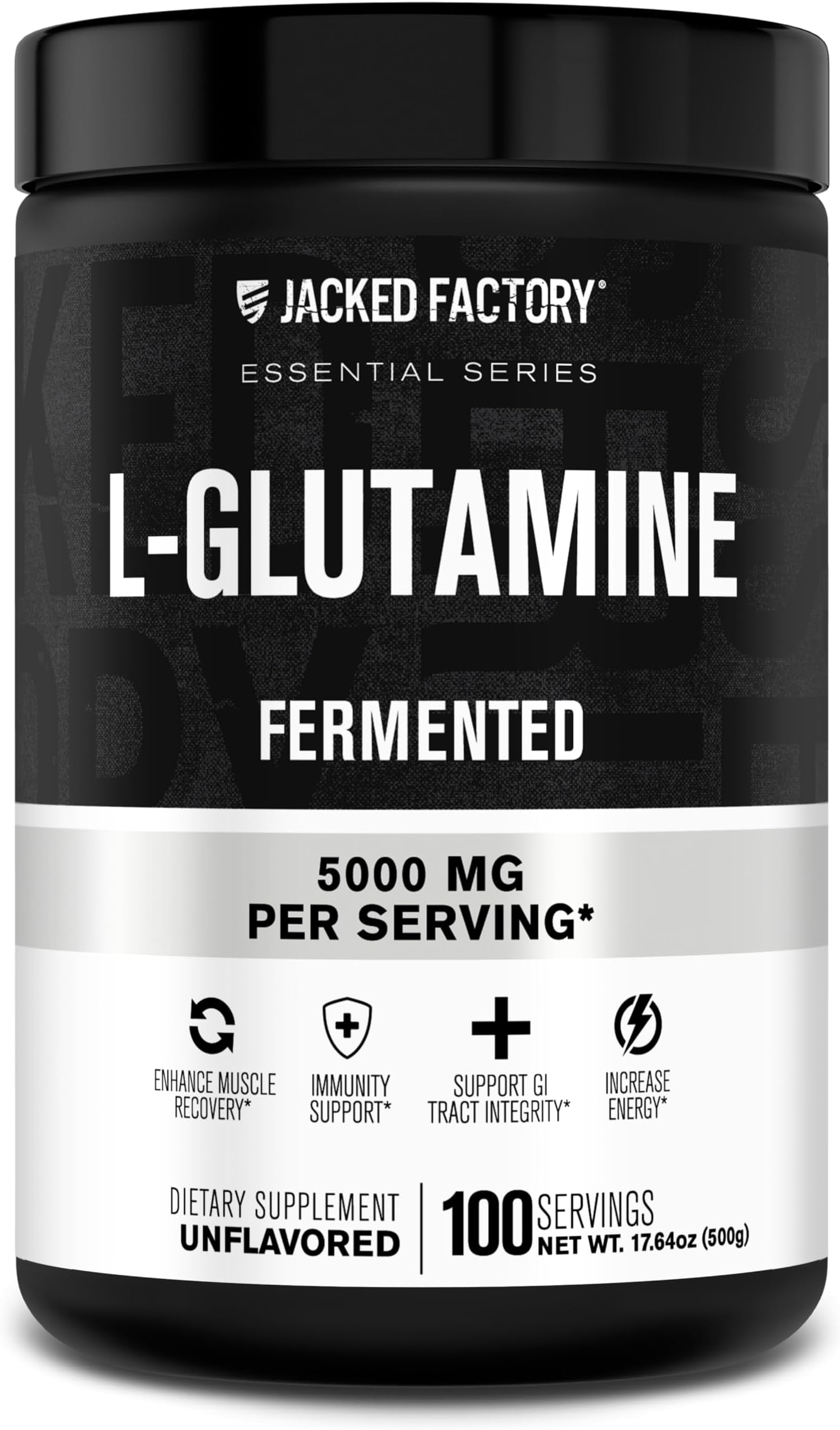 Jacked Factory L-Glutamine Powder 100 Servings - Vegan Fermented L Glutamine Supplement for Post Workout Muscle Recovery, Immunity, Digestive Health | No Artificial Filler - Unflavored