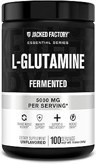 Jacked Factory L-Glutamine Powder 100 Servings - Vegan Fermented L Glutamine Supplement for Post Workout Muscle Recovery, Immunity, Digestive Health | No Artificial Filler - Unflavored