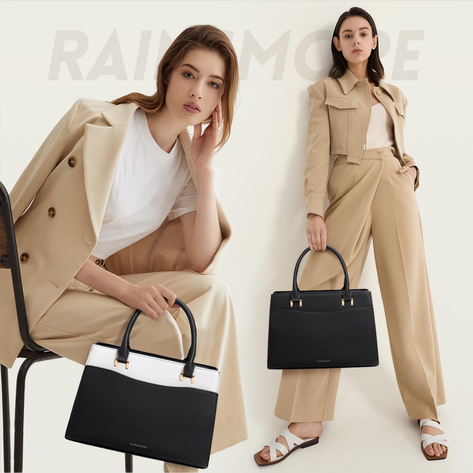 RAINSMORE Sac a Main Femme PU Cuir Sacs à Main Portés Sac à Bandoulière Cabas Fourre Tout Femme Imperméable pour Université Voyage Travail Décontracté