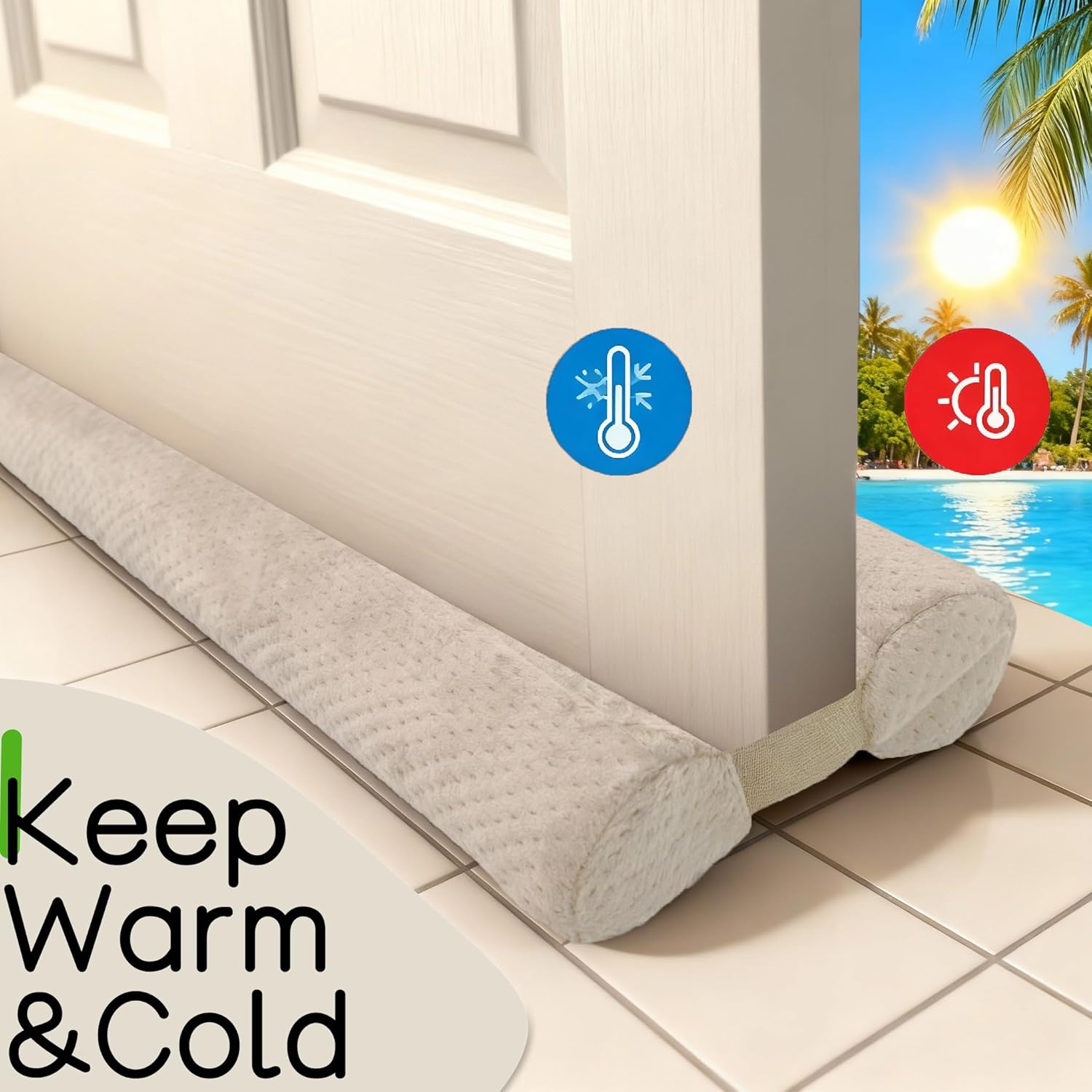 Under Door Draft Stopper Door, Sweep Weather Stripping, Double-Sided Windproof Seal Noise Blocker Window Breeze Blocker, Adjustable 26'' to 30'' Gap Filler, Beige