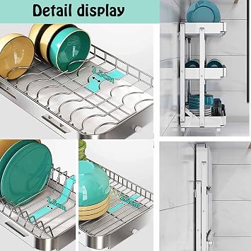 Foldable Dish Rack,Stainless Steel Drain Rack,9.83 * 16.54 * 24IN