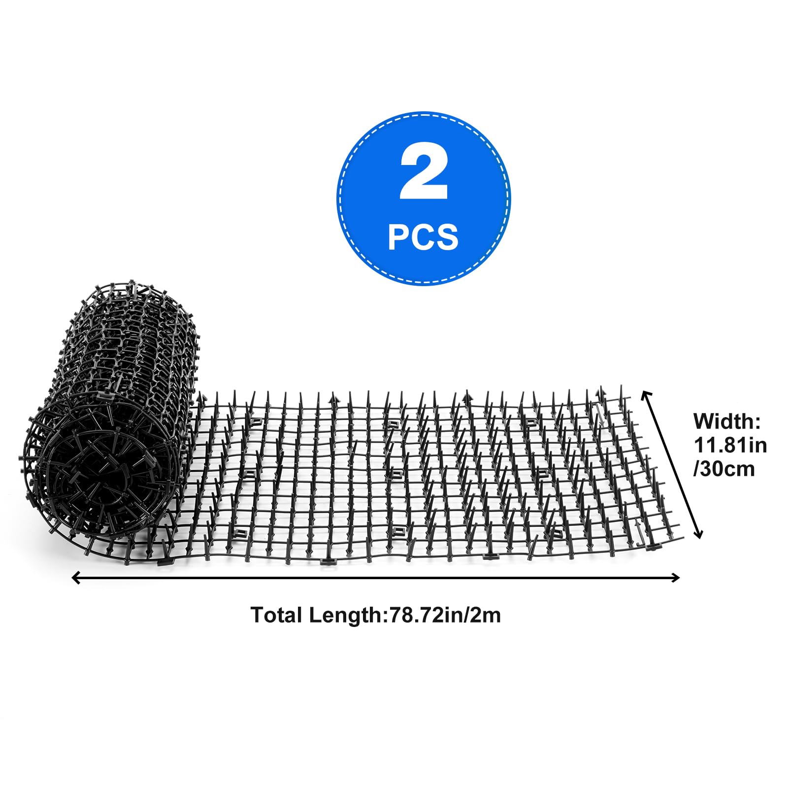 2 Rollos de 200 x 30 cm Estera Anti-Gato con Púas, Rejilla Repelente de Gatos WADEO, con 16 Grapas de Jardín, Estera Anti-Gato con Rejilla de Jardín de Espinas para Jardines Interiores y Exteriores