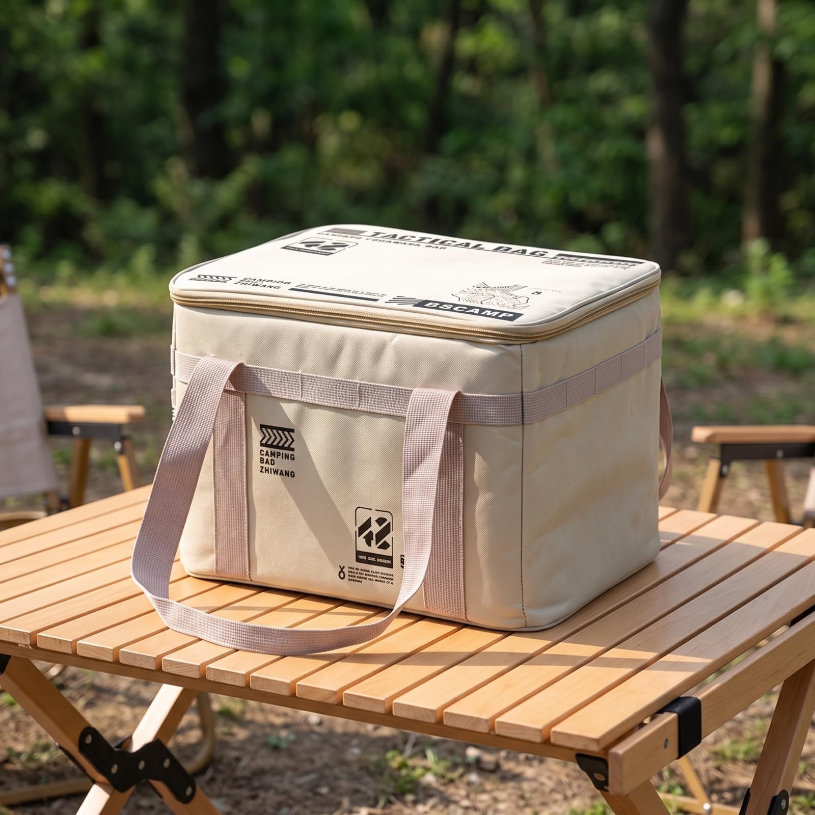 Harilla Outdooraufbewahrungsbox Campingausrüstung Aufbewahrungskiste Wasserdicht 600D Oxfordstoff PVC Stabil Reißverschluss Deckel Griffe Gepäck Organizer für, Cremeweiß, 42L
