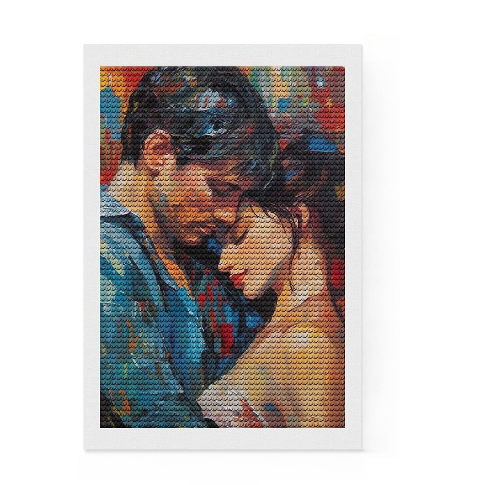 Junmoney Loving Couple Watercolor Diamond Painting Kit 8"x12", Stress Relief Craft, Neat Printed Canvas, Boho Decor, Festive Craft Gift