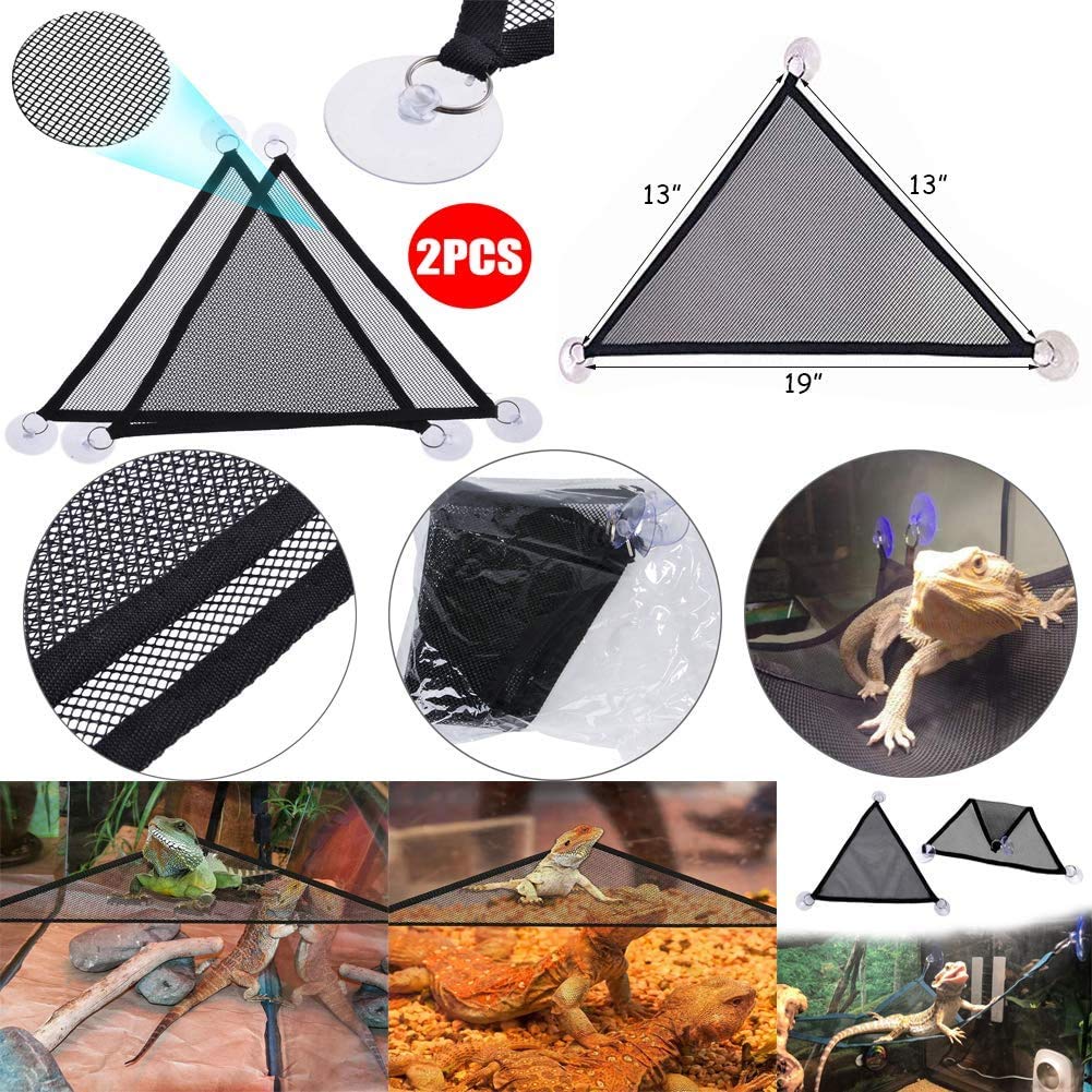 PINVNBY Hamac à motif de dragon barbu - Accessoires pour aquarium - Maille respirante - Hamac lézard pour reptile - Feuilles grimpantes artificielles - Avec ventouses - Pour caméléon, gecko, serpents