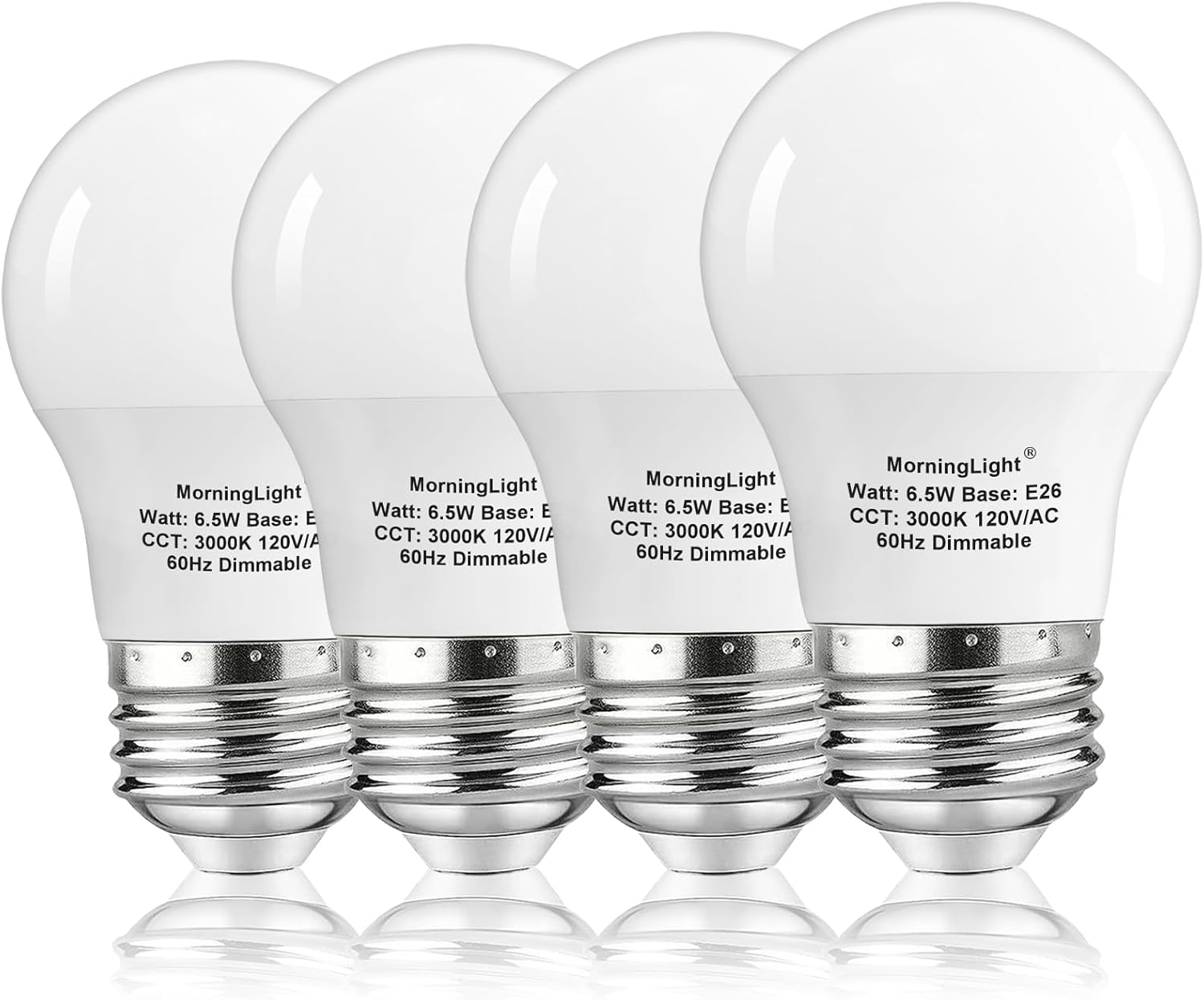 MorningLight A15 Ceiling Fan Light Bulbs 60 Watt Equivalent, 6.5W Dimmable LED Bulb Neutral White 4000K, 4 Pack A15 E26 6.5W LED Bulbs 60W for Pendant, Hallway Fixtures, 600LM Bulb