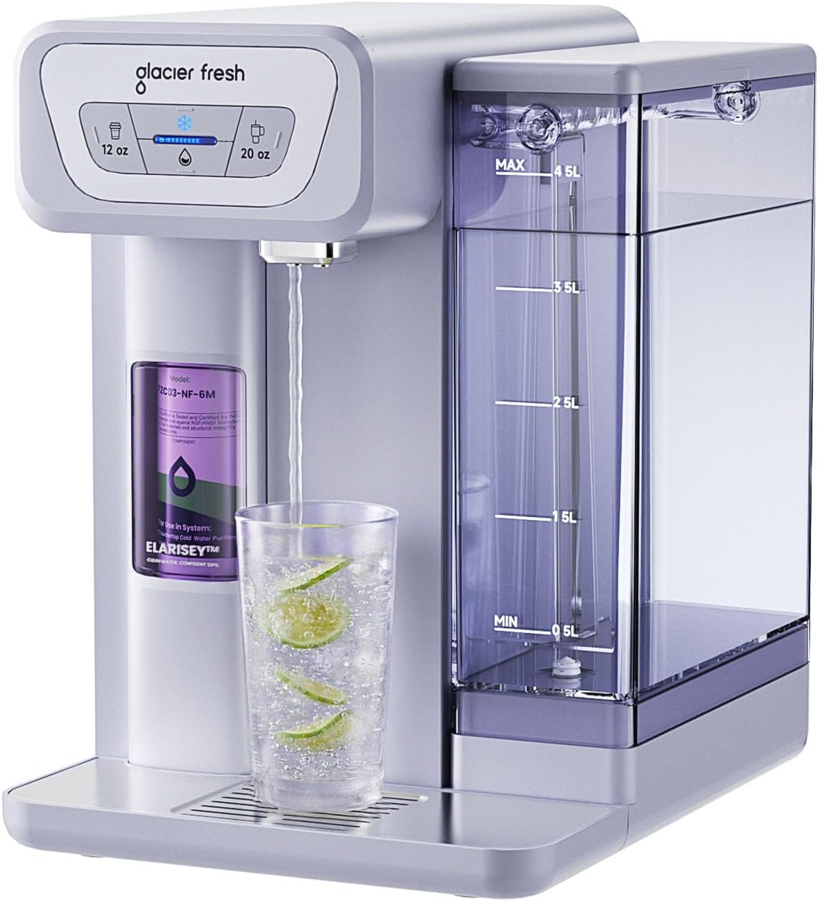 GLACIER FRESH C03 Coolon Countertop Cold Water Purifier with Upgraded Elarisey™ Filtration, Zero Wastewater System, 40oz Cooling Capacity, Low Noise, Plug & Play, NSF42&53/FCC/CA65 Certified.