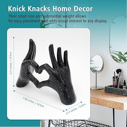 Miniatura 3 de Decoración de estatua de manos de corazón rosa, pequeña escultura decorativa con gesto de dedo de amor para estantes de tocador de boda, decoración