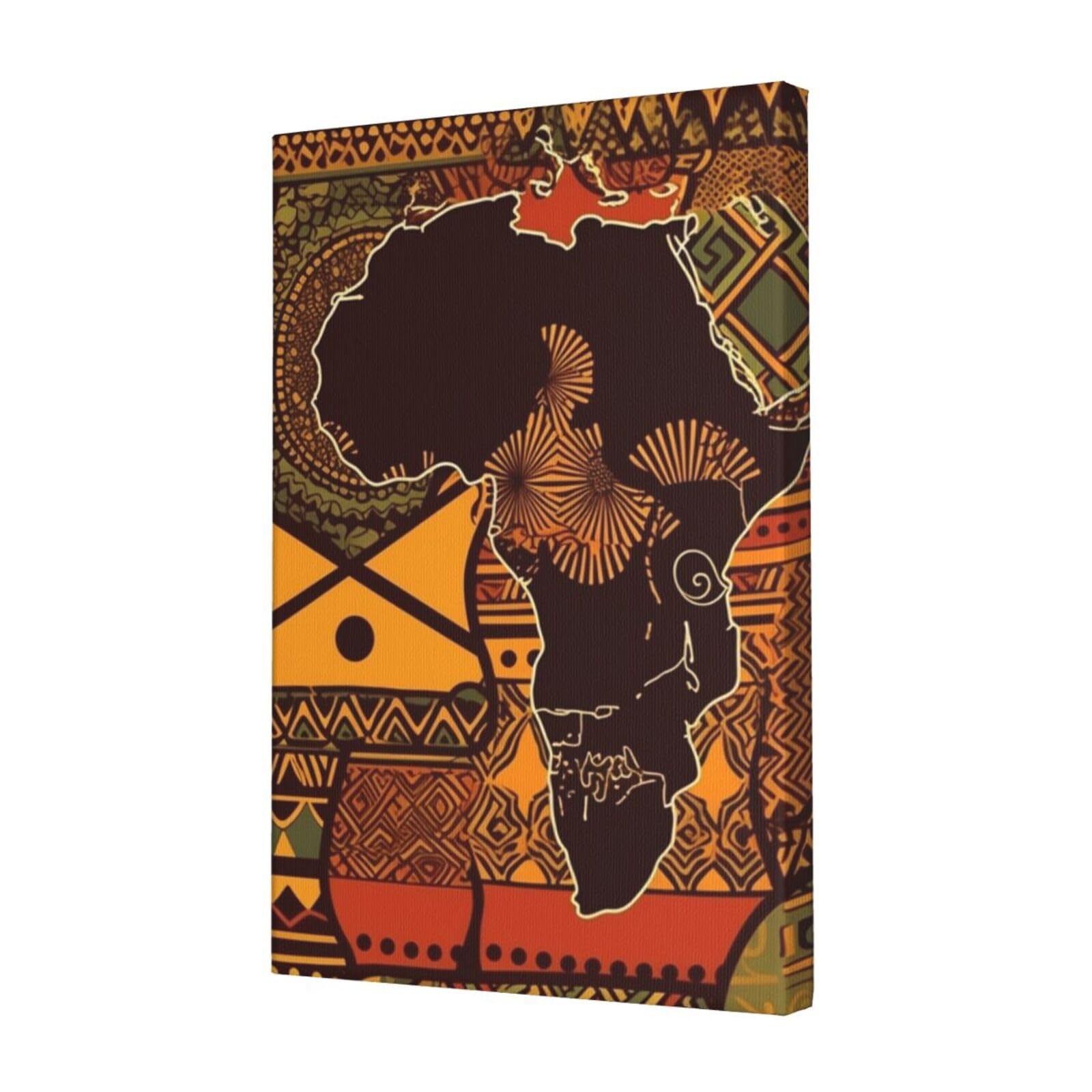 KLOPH African Map Ethnic Pattern Canvas Wall Art for Living Room 12"x18" Modern Artwork Painting for Bathroom Hanging Canvas Prints Aesthetic Wallart for Bedroom Kitchen Office Wall Decor