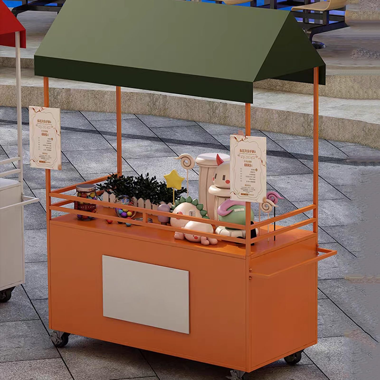 Rolling Food Cart For Sale, 360° Swivel Lockable Wheels, Mobile Vending Cart With Waterproof Canopy, For Markets & Events(Orange,120cm/47.2in)