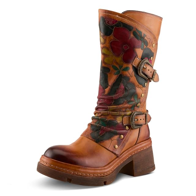 Spring Step LArtiste Coolvibes Platform Boots Hand-Painted Leather Mid-Shaft Boots with Buckle Detail