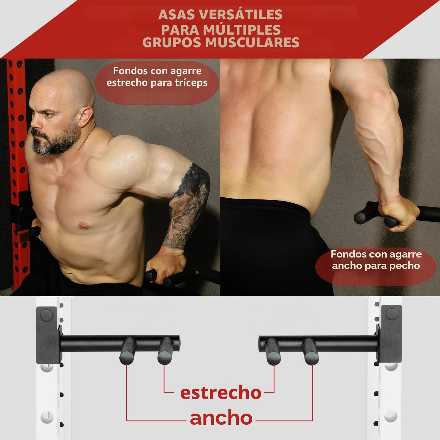 Yes4All, Accesorio para barra de inmersión para sentadillas con capacidad de 450 kg, para tubo de 5 x 5 cm, jaula de alimentación de agujero de 2,5 cm incluyendo gancho en J, brazo de seguridad