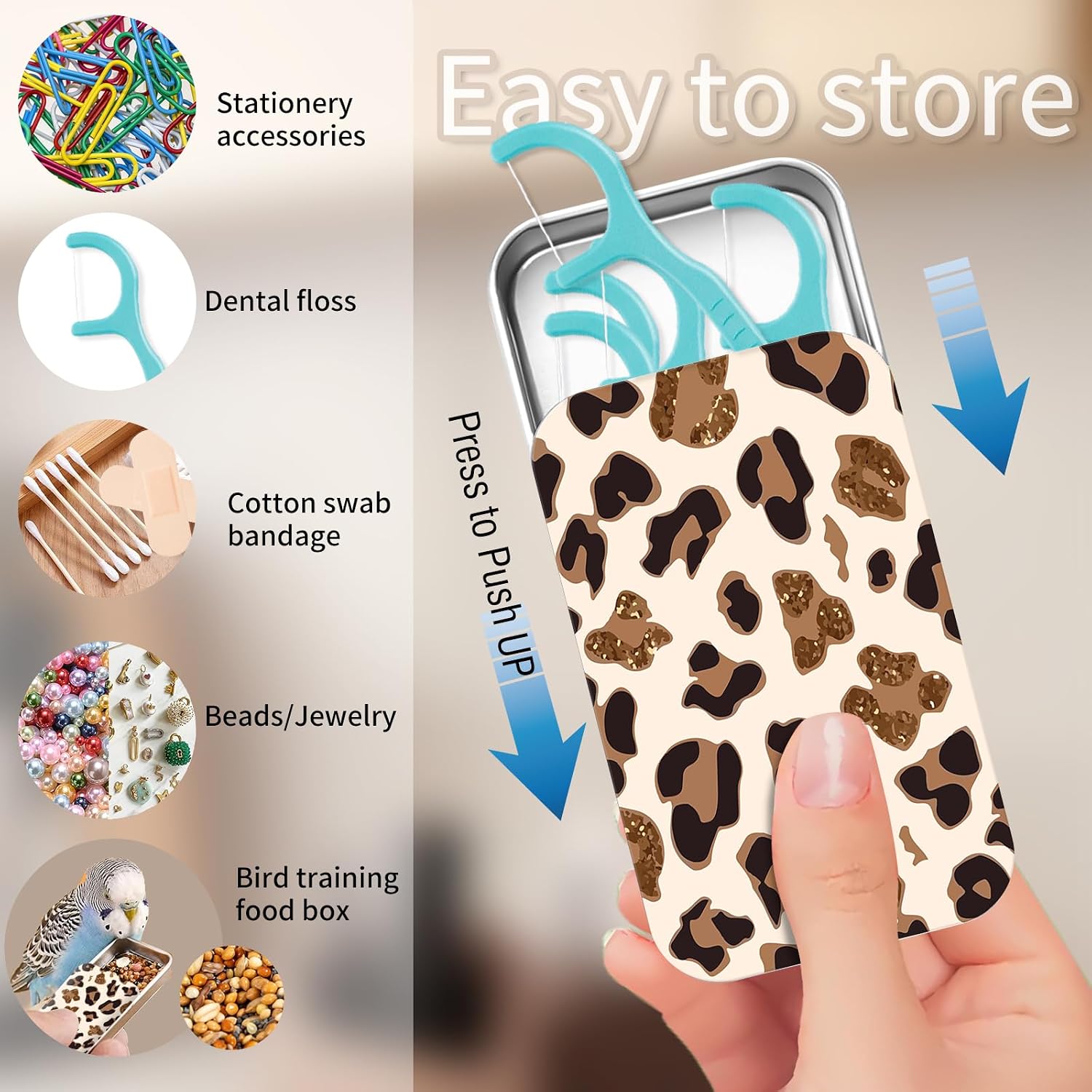 Portable Dental Floss Case, Refillable Cute Travel Floss Dispenser for Men & Women, Pocket Travel Floss Picks Case for Purse, Backpack, Bag White Brown Leopard