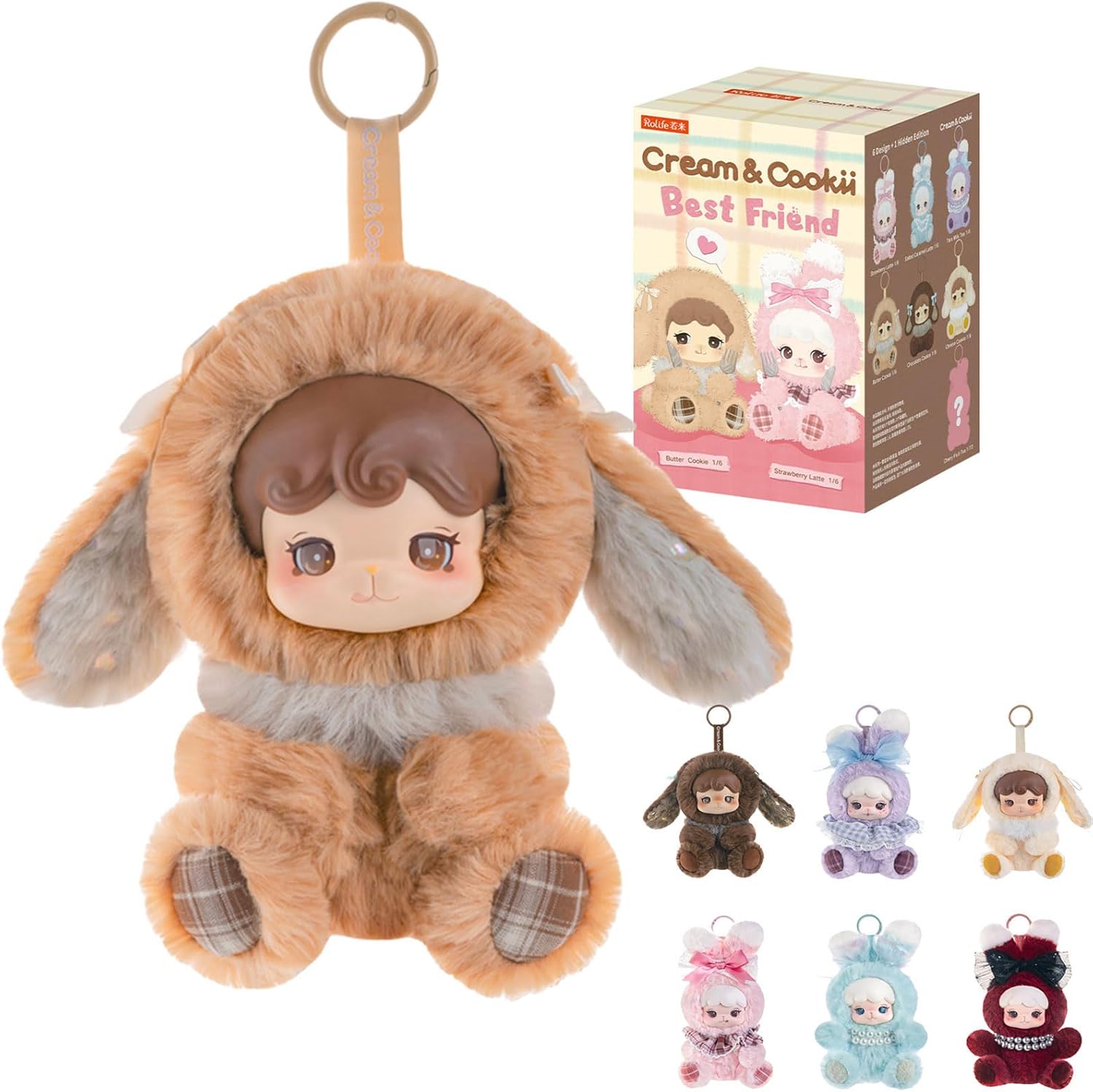 Rolife Plush Toy Blind Box Cream & Cookii Bunny Best Friends – Cute Collectible Kawaii Plush Keychain Dessert Theme Soft Huggable Bag Charm Gift for Adults