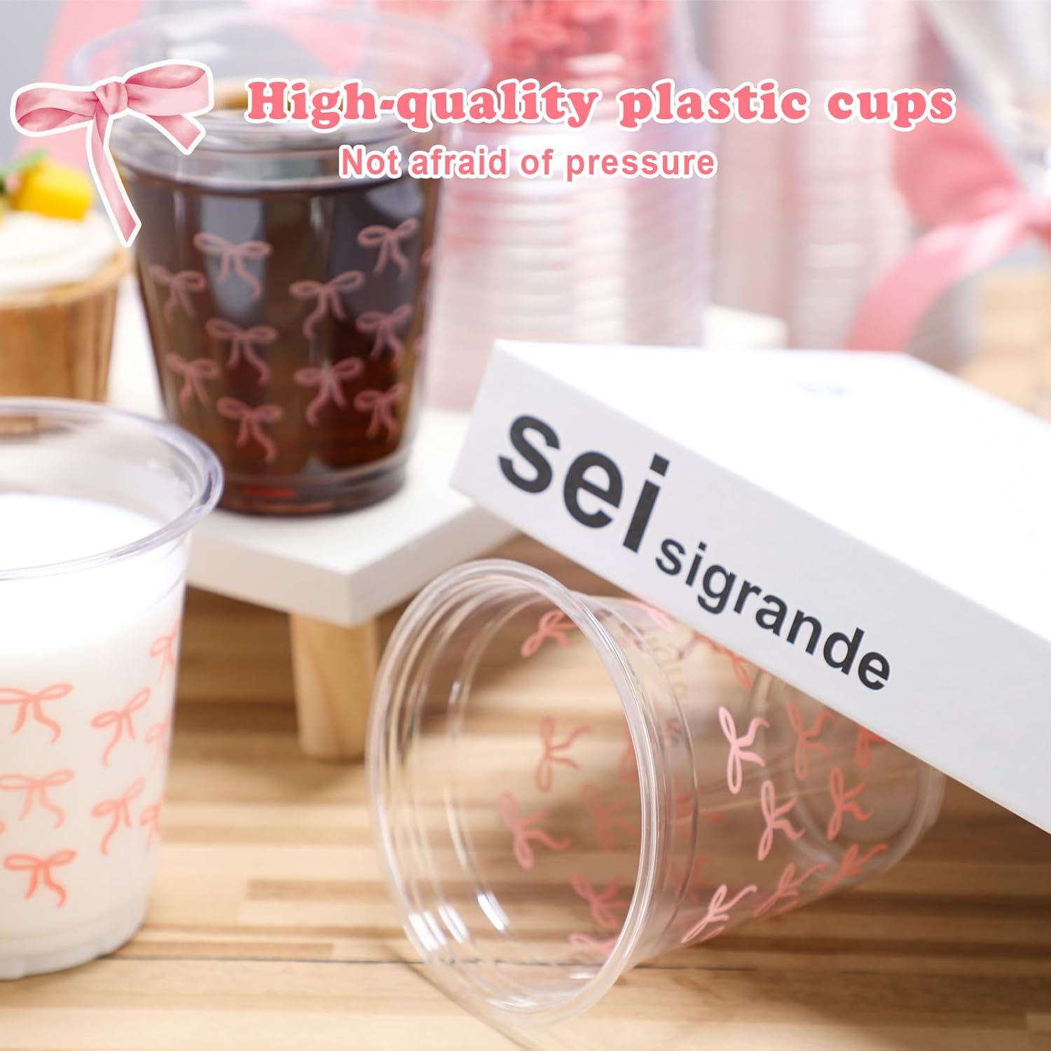 50 Pcs Pink Bow Snack Cups 12 oz Bow Plastic Cups Lovely Bowknot Tumbler for Birthday Wedding Party Supplies - Image 5