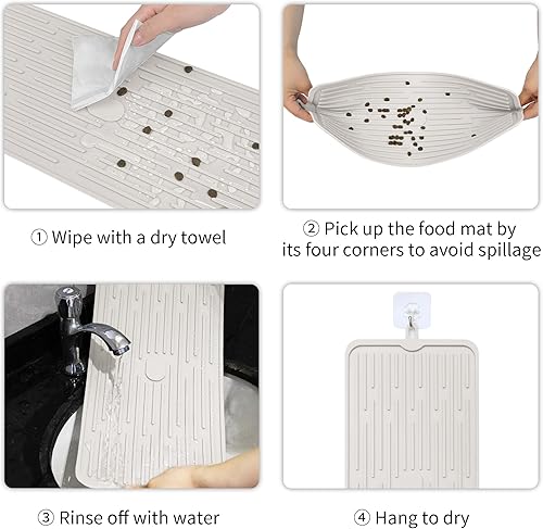 Miniatura 46 de Ptlom Mantel individual de silicona para perros y gatos, antideslizante, impermeable, tapete para alimentos y agua, tapete para bandeja