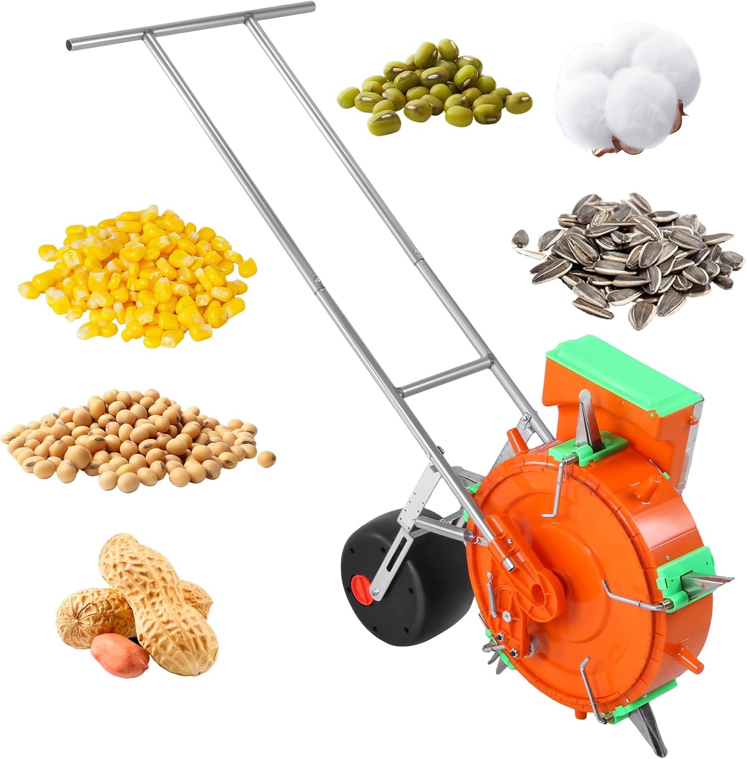 5 Holes Handheld Seeding Machine Adjustable Depth Manual Seed Planter Fertilizer Machine 33cm Spacing for Soy Peanut Cotton Soybean
