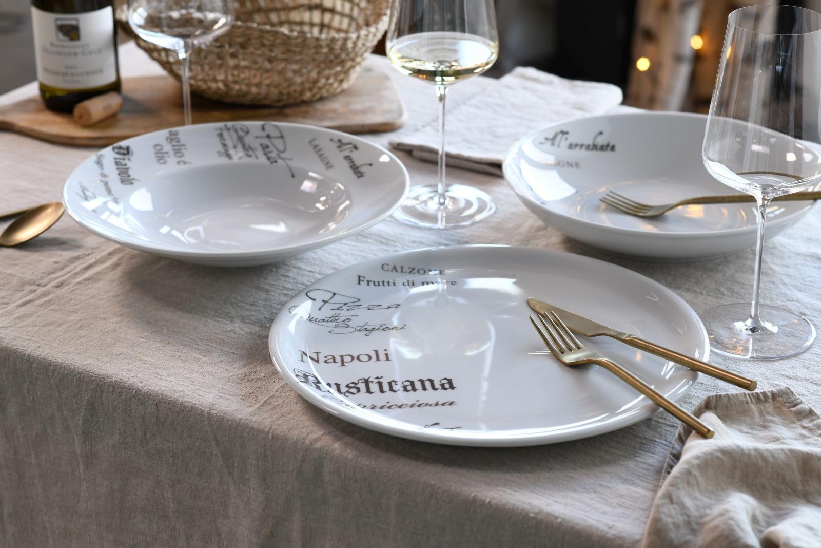 6 Piatti Pizza In Creta - &Oslash; 33 Cm, Porcellana Rustica, Lavabili In Lavastoviglie, Per Casa E Ristorante