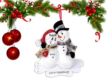 Were Expecting a Baby Personalized Snowman Christmas Ornament - Pregnancy Announcement or Gift for New Parents.