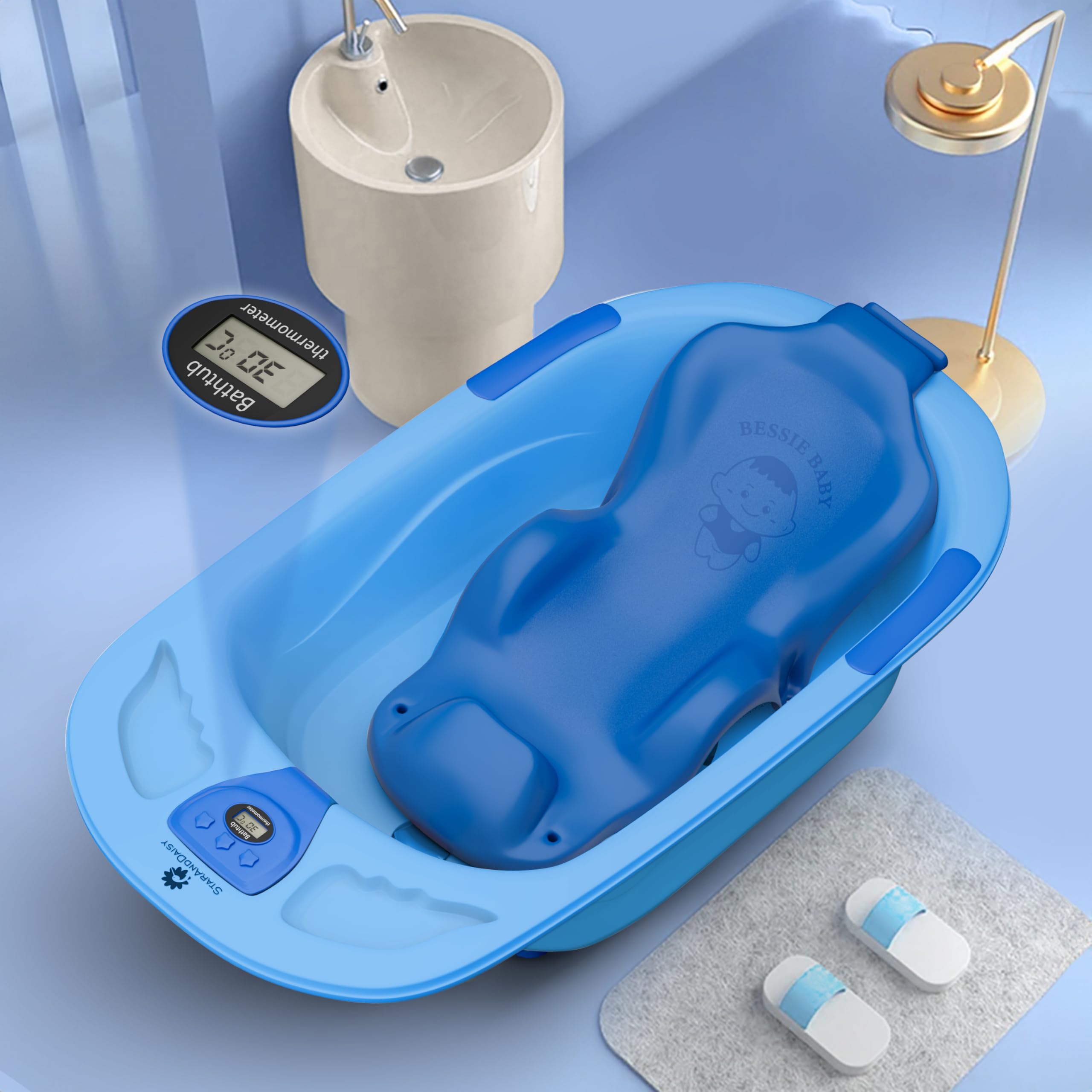 StarAndDaisy Bathtub for Baby 0 to 3 Years/Newborn Baby Bath Tub/Infants Bathtub with Temperatures Sensior, Baby Bath Sling/Seat Antislip Baby Bath Tub with Bath Chair (Without Wheels-Light Blue)