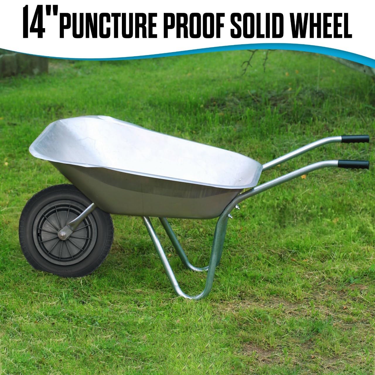 35,6 cm (14 Zoll) solider PU-Schubkarrenreifen 3,50–8 – Schubkarrenrad-Ersatz, strapazierfähiger, pannensicherer Reifen für Sackkarre mit 120 mm Bolzen, 100 mm Hülse und Mutter und 1,27 cm