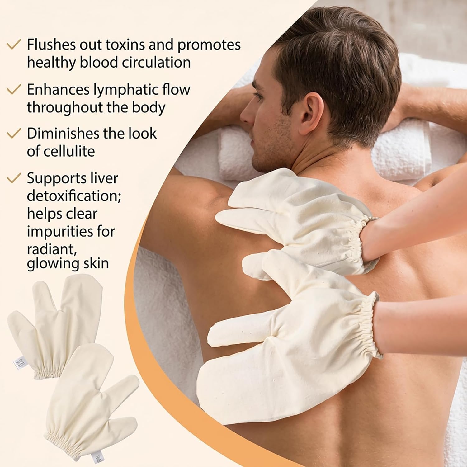 Pure Raw Silk Garshana Gloves, Elastic Wrist Band Dry Brushing Exfoliating, Natural Ayurvedic Massage Gloves for Cellulite Reduction, Dead Skin Removal and Body Skin Care