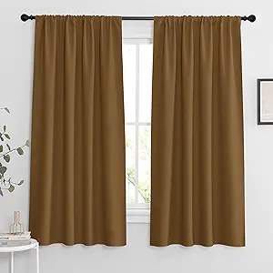 RYB HOME Bedroom Curtains Blackout - Light Block Energy Efficiency Small Window Treatment Drapes for Kitchen Dining Baby Nursery Living Room, W 42 x L 63 inch, Gold Brown, 2 Panels