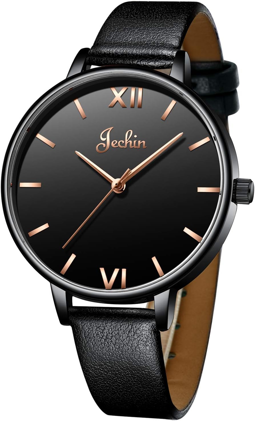 Jechin Casual Women's Easy Read Quartz Analog Bracelet Watch with Leather Band