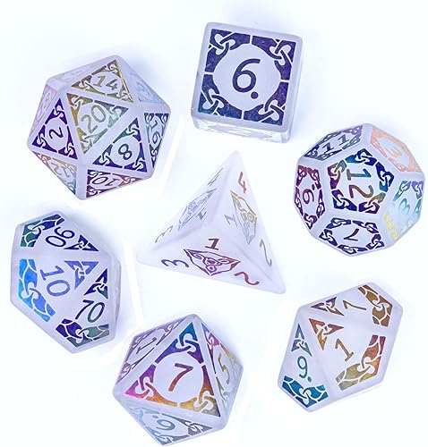 Miniatura 2 de UDIXI D&D - Juego de dados de piedras preciosas de 7 piezas de piedra de cristal blanco con funda de regalo, dados poliédricos para juegos de mesa