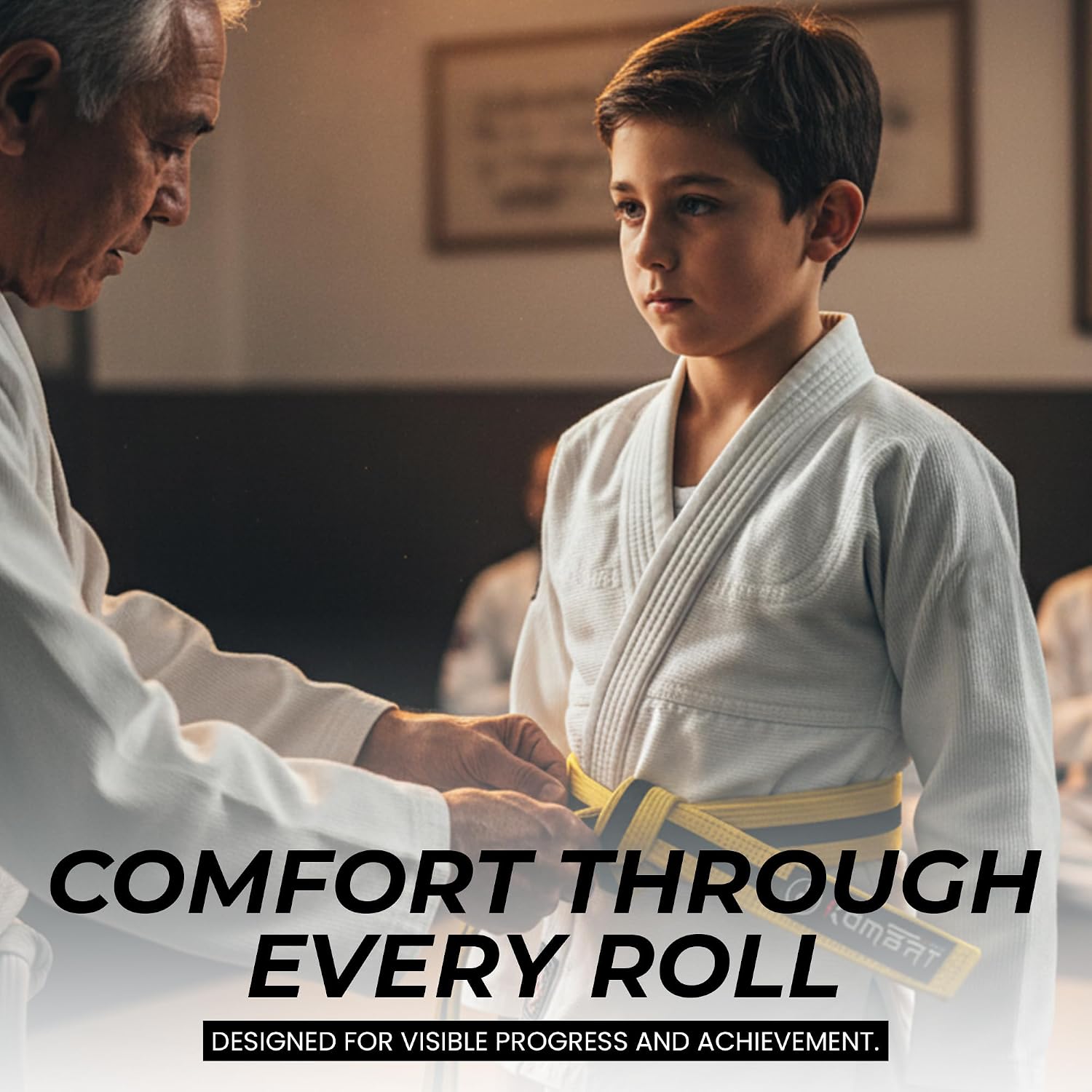 KOMBAT USA Premium Quality Kids Brazilian Jiu Jitsu Belts, Martial Arts BJJ Belts for Boys & Girls with BJJ Ranking Stripes