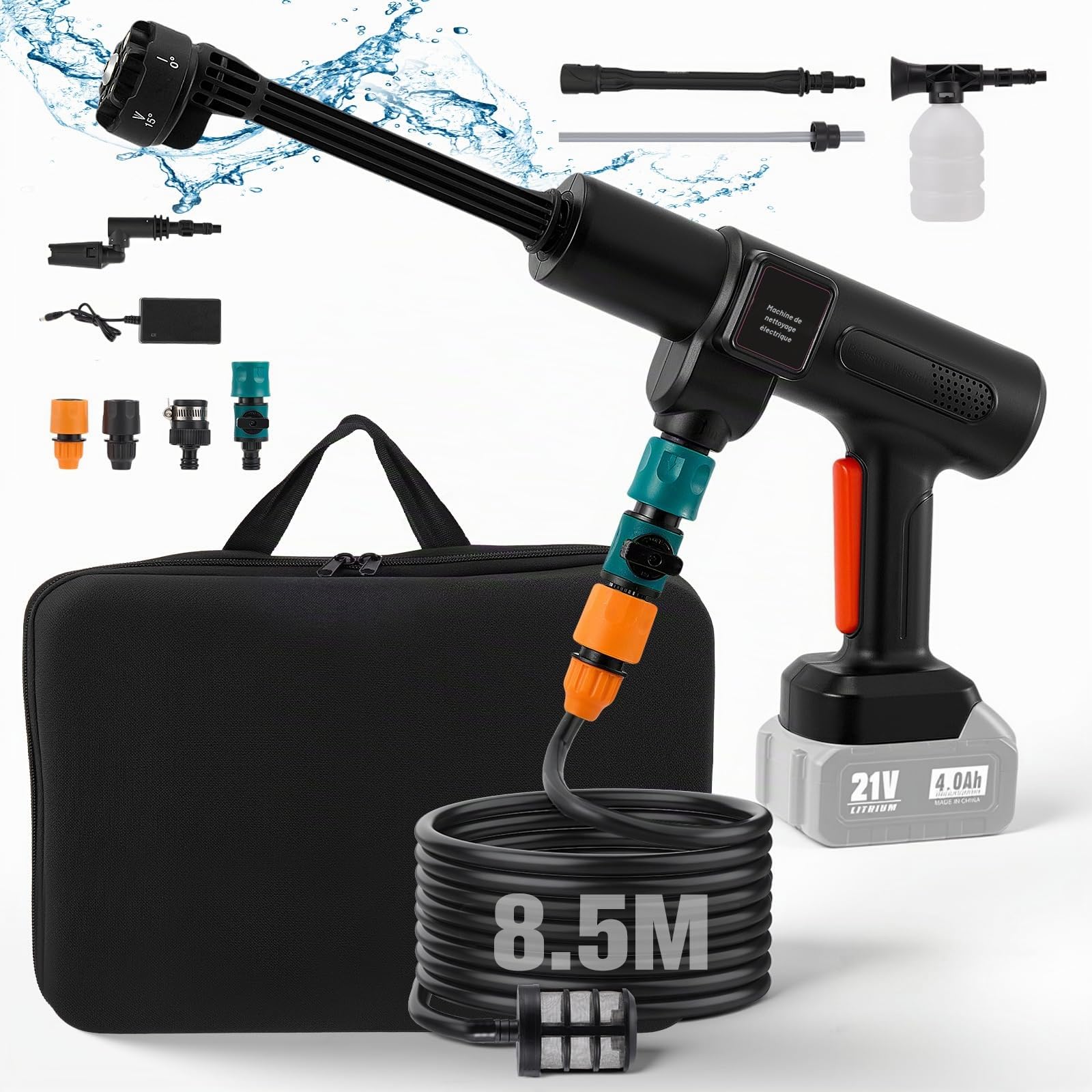 Nettoyeur Haute Pression sans Fil pour Batterie Makita 18 V, 83 Bars, Portable, avec buse réglable 6 en 1, Nettoyage Ultra-Puissant, Tuyau de 8.5m pour Le Nettoyage de la Voiture et du Jardin