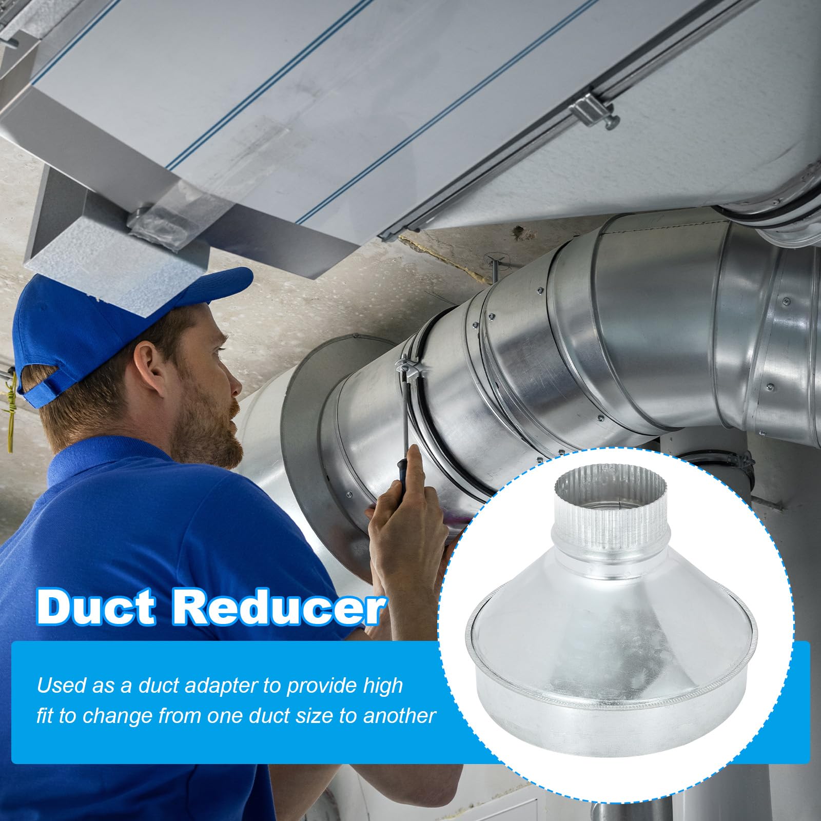 Stream Reducer System PATIKIL 8 Inch to 3 Inch Duct Reducer, Galvanized Steel Round Air Duct ...