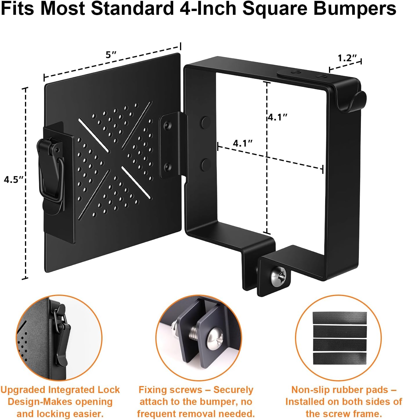 Aluminum RV Bumper End Cap 2 Pack, Fits 4-Inch Square Camper Bumpers, Snap-Lock Integrated Design for Secure Sewer Hose Storage, No-Insect Vent Holes, Travel Trailer Accessories