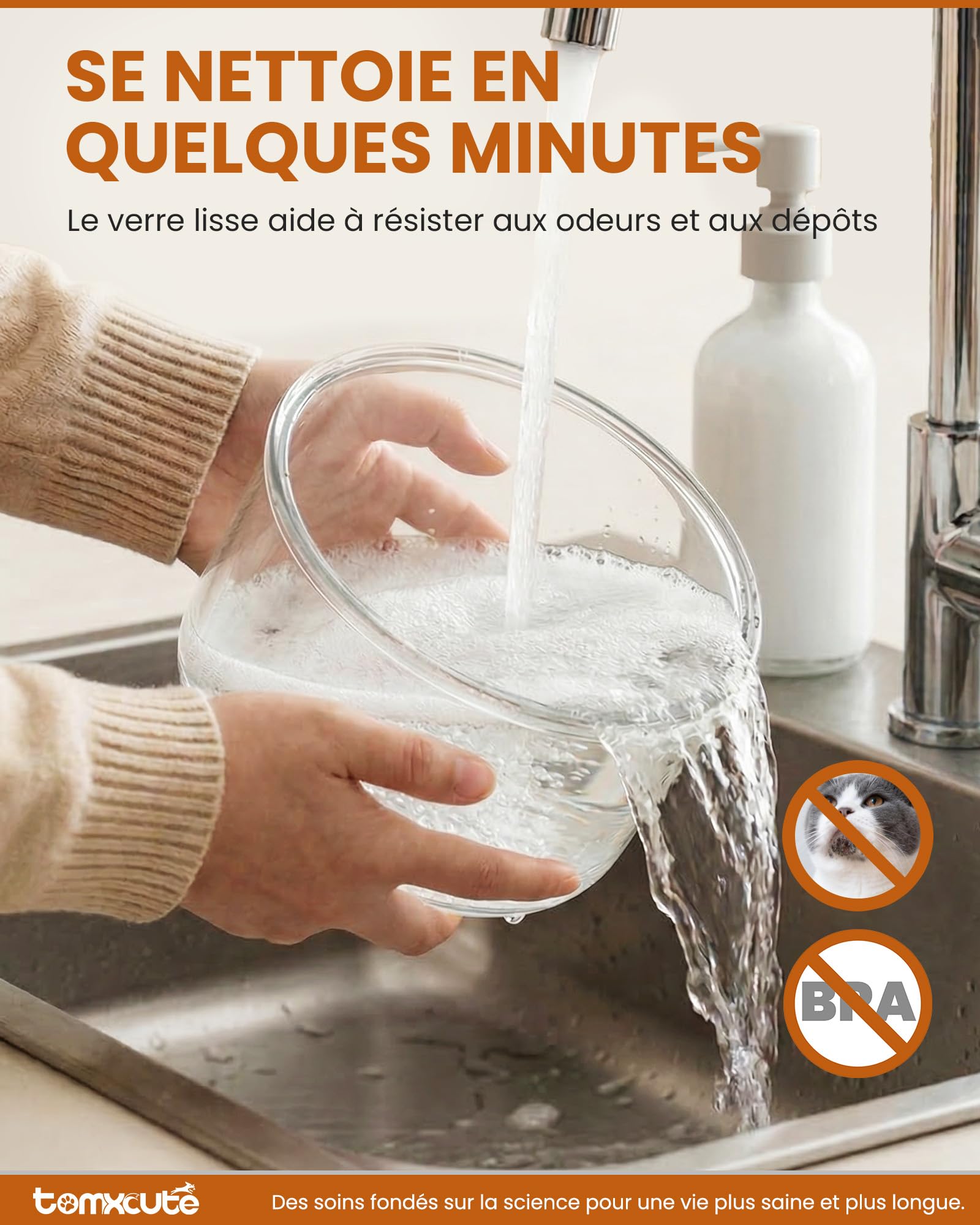 TOMXCUTE Fontaine à Eau Chat Verre 2,5L avec Niveau Visible 360°