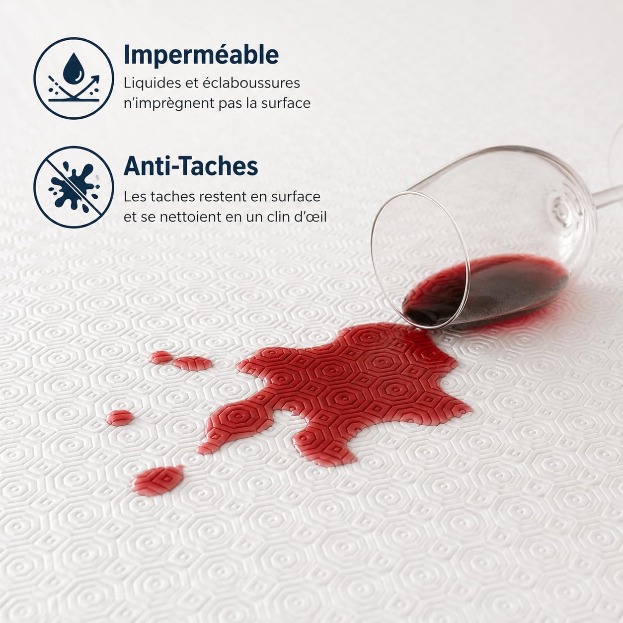 D'CLIC Protège Table Rond Élastiqué 110 à 123 cm – sous Nappe de Protection Mousse PVC molletonnée – Molleton Épais Antichoc et Anti-Tâches – Protection de Table – Fabrication Française