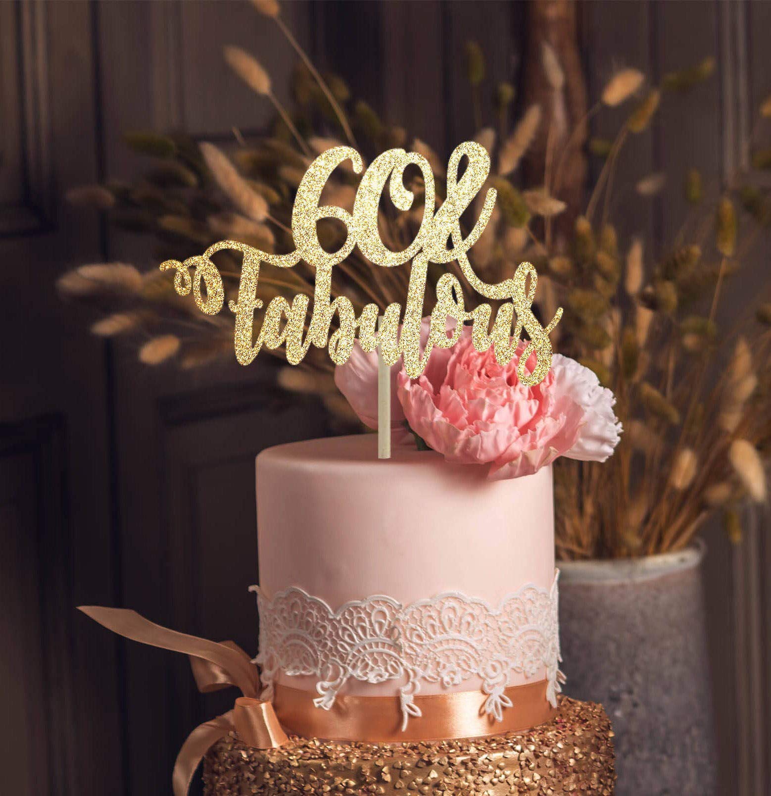 Buy DKISEE Glitter Cardstock Cake Topper 60 And Fabulous Cake Topper 60th Birthday Topper 60th