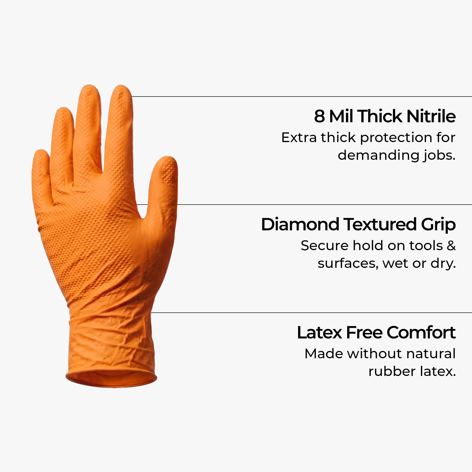 FIRST GLOVE Diamond Grip Einweghandschuhe aus Nitril, 8 mm, Orange, Größe XXL, 100 Stück